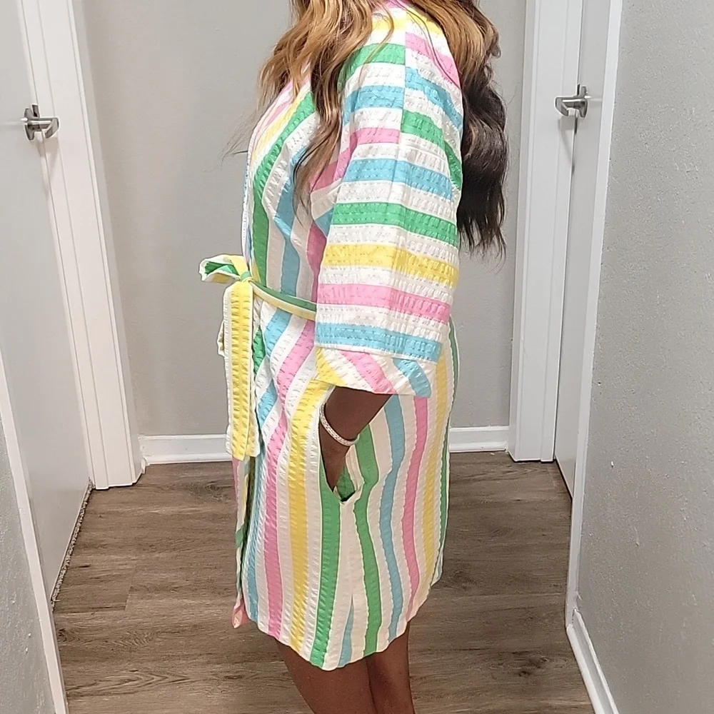 VTG | Vintage Multicolored Striped Kimono Style Robe - Picture 4 of 11